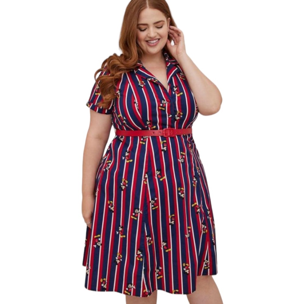 Torrid Disney Mickey Retro Swing Dress Poplin Striped Red & Blue Size 18 & 24